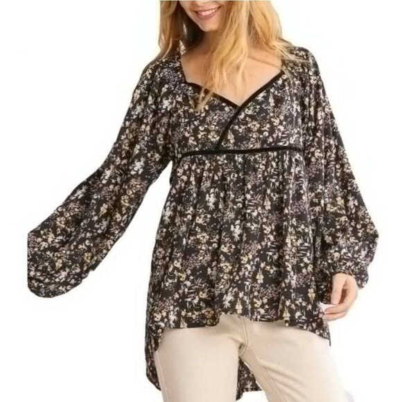 Umgee USA Women’s Black Dark Floral High Low Babydoll Velvet Trim Size Medium - Picture 11 of 11